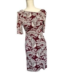 Robbie Bee Red Maroon and White Above Knee Dress Petite Small